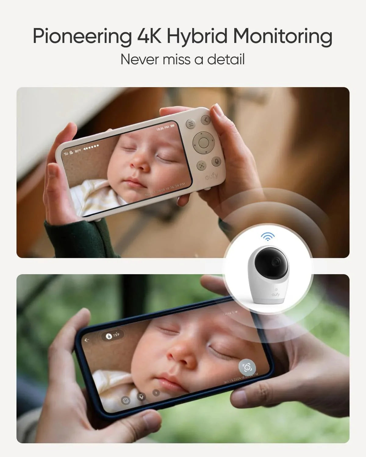 مراقب اطفال انكر يوفي E21 بدقة 4K - ابيض | Anker Eufy Wi-Fi Baby Monitor E21 4K - White