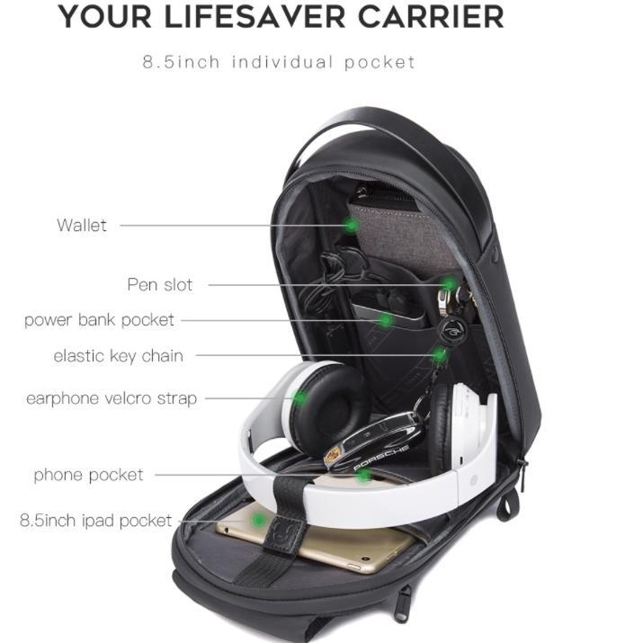 BANGE Men Chest Bag Waterproof EVA Hard Shell Messenger Bag - Gray | حقيبة كتف رجالية من بانجي, مقاومة للماء بهيكل خارجي صلب - رمادي