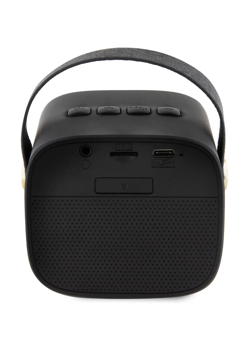 Guess Wireless Speaker with Handle 5W PU 4G Leather Script Logo | سماعة بلوتوث GUESS محمولة بقوة 5 واط, تصميم جلد 4 جي مع حامل يد