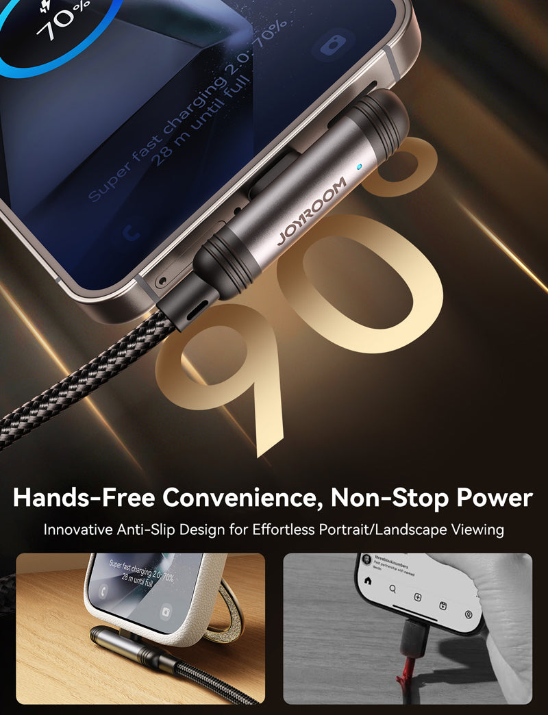 كيبل جويرووم انجوي X سيريس 90 درجة يو اس بي سي الى يو اس بي سي بقدرة شحن 60 واط وطول 1.2 متر | JOYROOM EnjoyX Series 90° Fast Charging Data Cable Type-C to Type-C 60W 1.2M