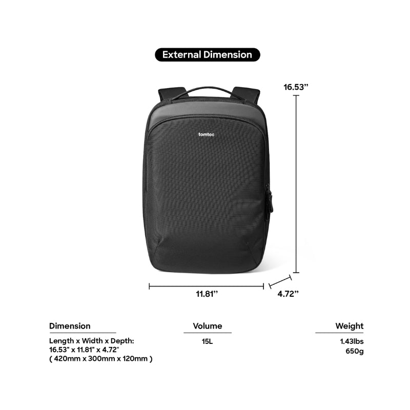 حقيبة ظهر توم توك اكسبلورر T60 للابتوب بحجم 16 انش وبسعة 22.5 لتر - اسود | tomtoc Explorer-T60 Laptop Backpack 16 Inch / 22.5L – Black