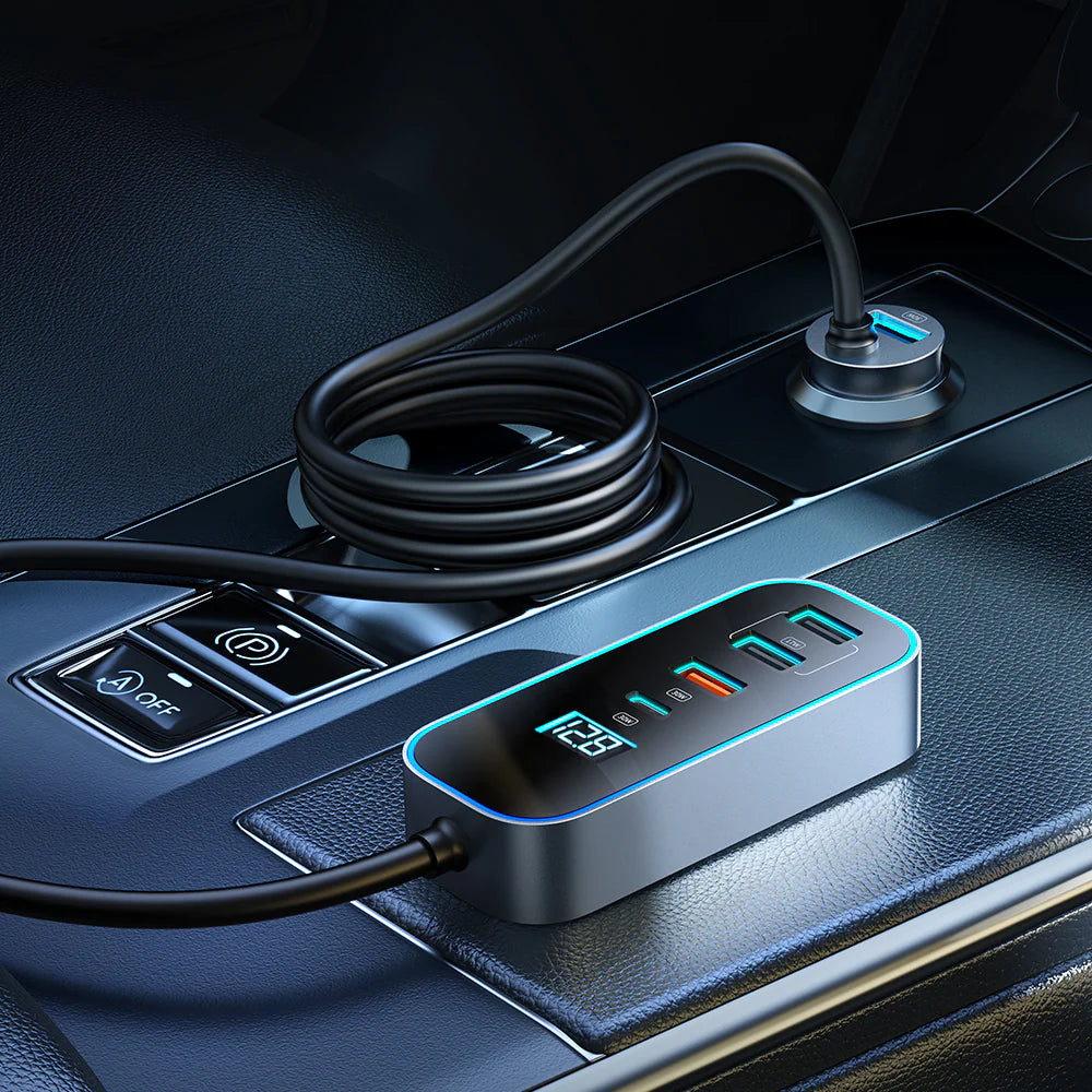 Şarjêra Otomobîlê ya Mcdodo 107W 4-Port USB & Type C bi Dîmendera Dîjîtal - Şarjêra Otomobîlê ya Mcdodo 107W 4-Port USB & Type C