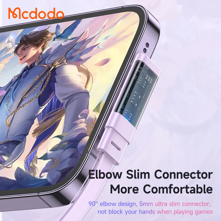 Mcdodo Dichromatic Series 36W Type-C to Lightning 90 Degree Data Cable with LED 1.2m - كابل بيانات ب36واط تايب سي إلى لايتننغ مع مؤشر ليد بطول 1.2 متر من مكدودو