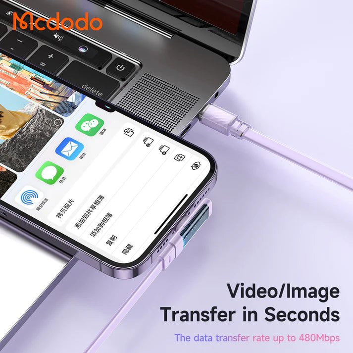 Mcdodo Dichromatic Series 36W Type-C to Lightning 90 Degree Data Cable with LED 1.2m - كابل بيانات ب36واط تايب سي إلى لايتننغ مع مؤشر ليد بطول 1.2 متر من مكدودو