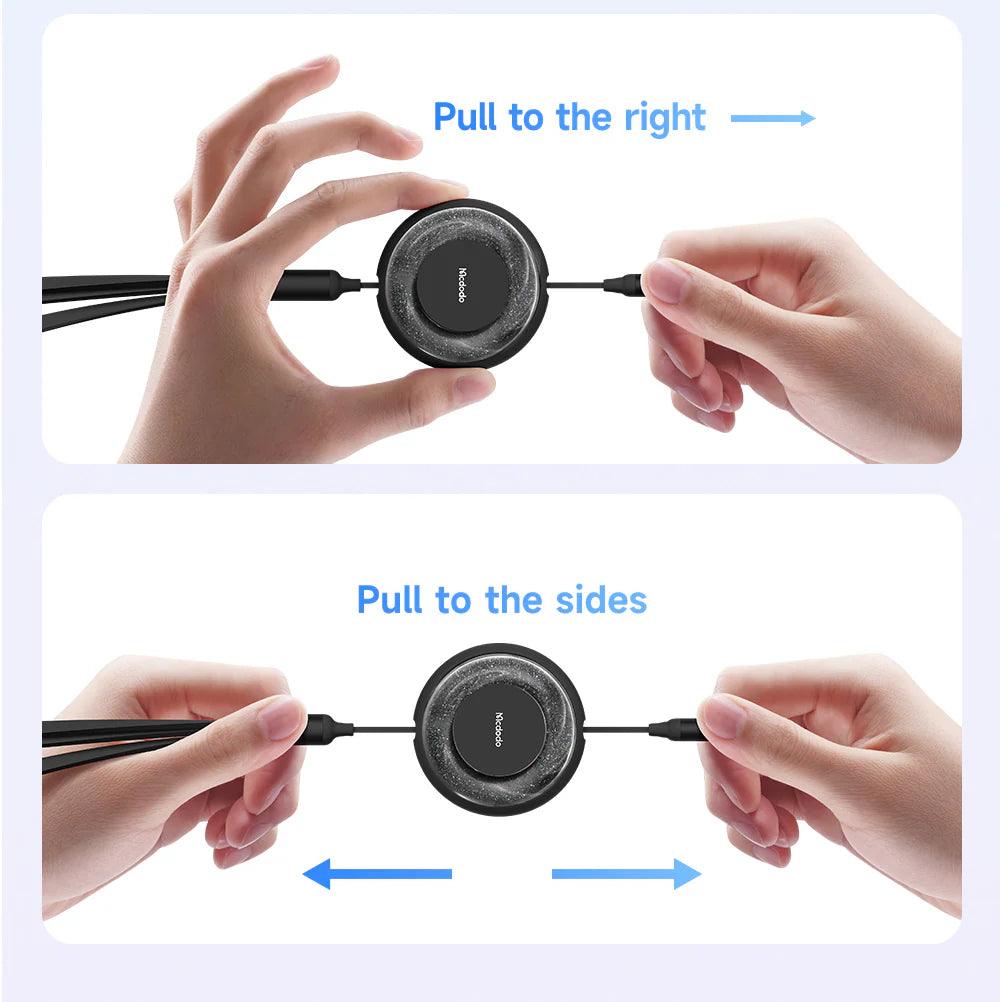 Mcdodo 3 in 1 Retractable Charging Cable PD 100W Rapid Charging USB-C to (USB-C +Lightning + Micro USB) - كيبل شحن ماكدودو 3 في 1 قابل للسحب شحن سريع 100 وات، يو اس بي سي إلى (تايب سي+لايتننغ + مايكرو يو اس بي )