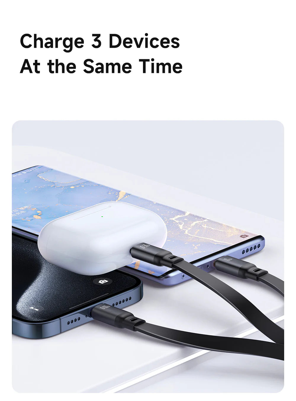 Mcdodo 3 in 1 Retractable Charging Cable PD 100W Rapid Charging USB-C to (USB-C +Lightning + Micro USB) - كيبل شحن ماكدودو 3 في 1 قابل للسحب شحن سريع 100 وات، يو اس بي سي إلى (تايب سي+لايتننغ + مايكرو يو اس بي )