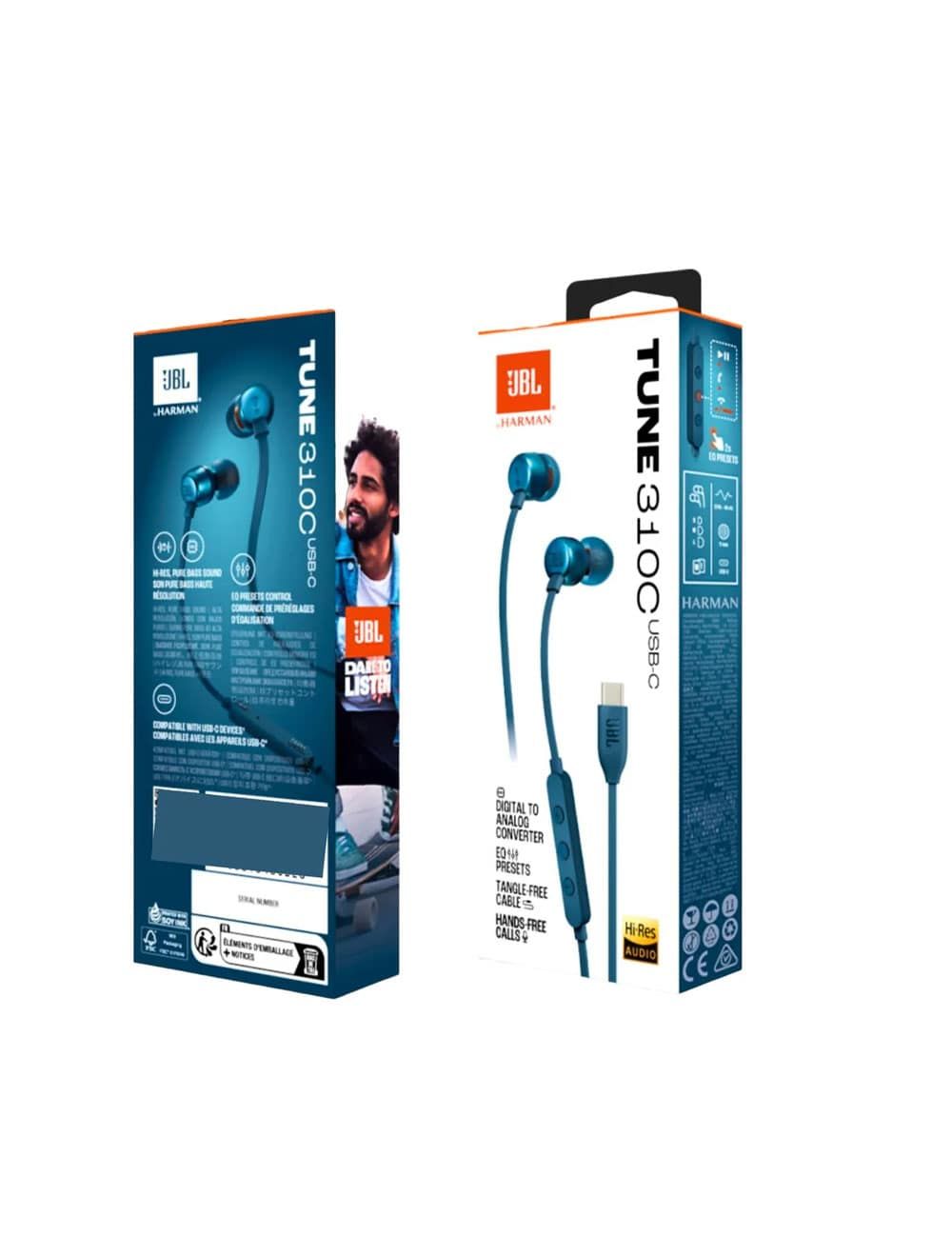 JBL T310C USB-C Wired Earphones with High-Quality Sound – Blue | سماعات جي بي ال T310C سلكية بمنفذ يو اس بي سي وجودة صوت عالية