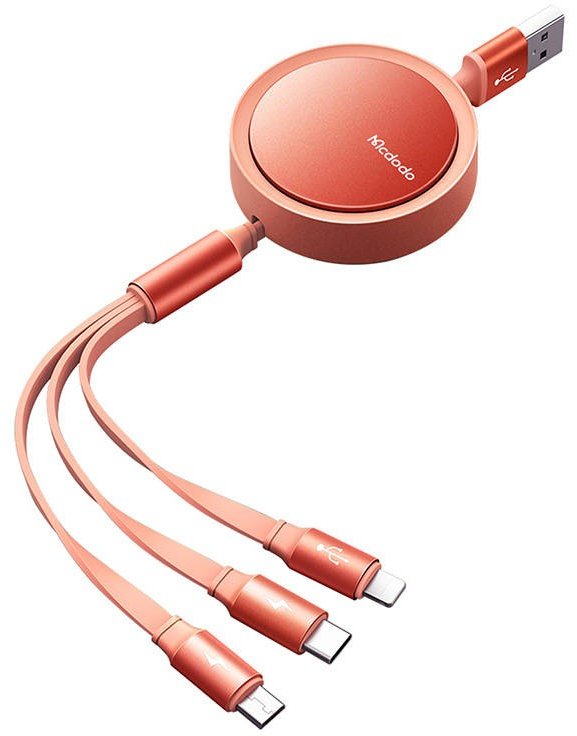 Mcdodo 3 in 1 Retractable Charging Cable, 3.7 ft (1.2 m) - كيبل شحن ماكدودو 3 في 1 قابل للسحب، 3.7 قدم (1.2 متر)