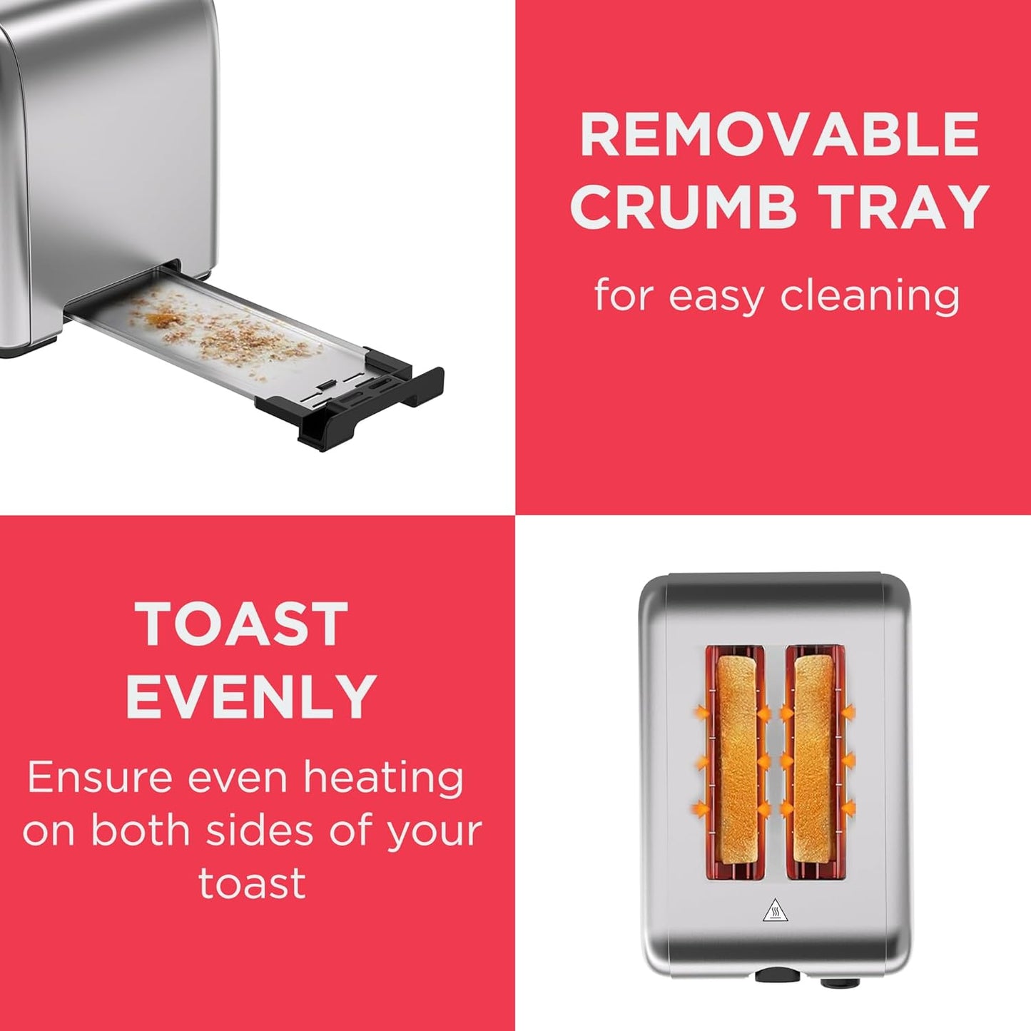 Black+Decker 2 Slice Toaster, 1050W, Double Sided Heating, 6 Toast Settings - محمص خبز بلاك آند ديكر شريحتين 1050 واط ستانلس ستيل