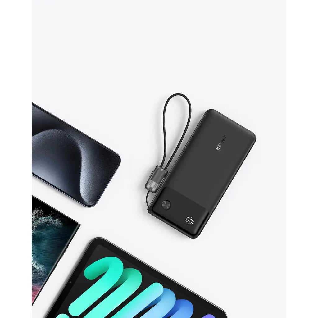 باور بانك أنكر بسعة 10,000 مللي أمبير بقدرة 22.5 واط مع كابل USB-C - اسود | Anker 10K 22.5W USB-C Power Bank Fast Charging - Black