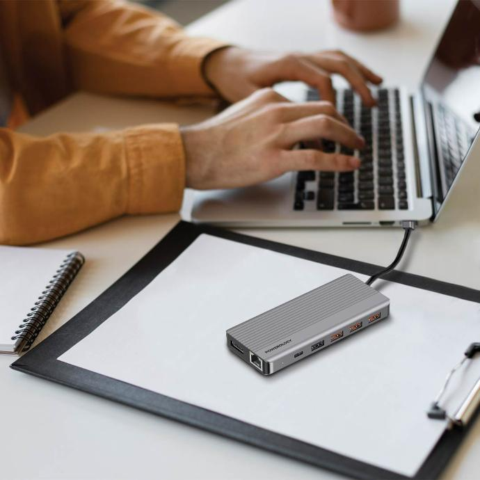 موزع باورولوجي 13 في 1, منفذ HDMI, USB, SD, Micro SD, ايثرنت ومنفذ صوت 3.5 ملم - رمادي | Powerology 13in1 USB-C Hub 4K HDMI Type-C 100W PD Ethernet USB SD MicroSD 3.5mm AUX – Dark Grey