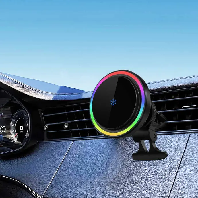 Powerology Qi2 Standard 15W Compatible With iPhone15 MagSafe Fast Charger - شاحن باورولوجي MagSafe Qi2 سريع 15 واط مع تبريد وإضاءة RGB