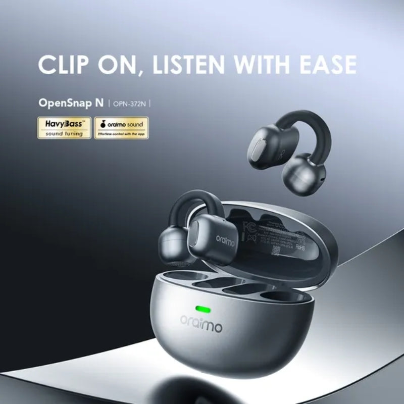 Oraimo TWS Earphone OPN-372NGraphiteGrey - سماعات أورايمو رمادي لاسلكية مفتوحة بجودة عالية -رمادي