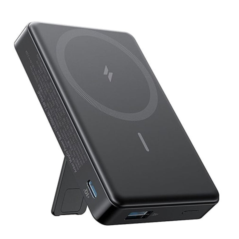 باور بانك انكر ماج جو المغناطيسي بسعة 10,000 مللي امبير مع مسند - اسود | Anker MagGo 10K Power Bank with Magnetic Stand - Black