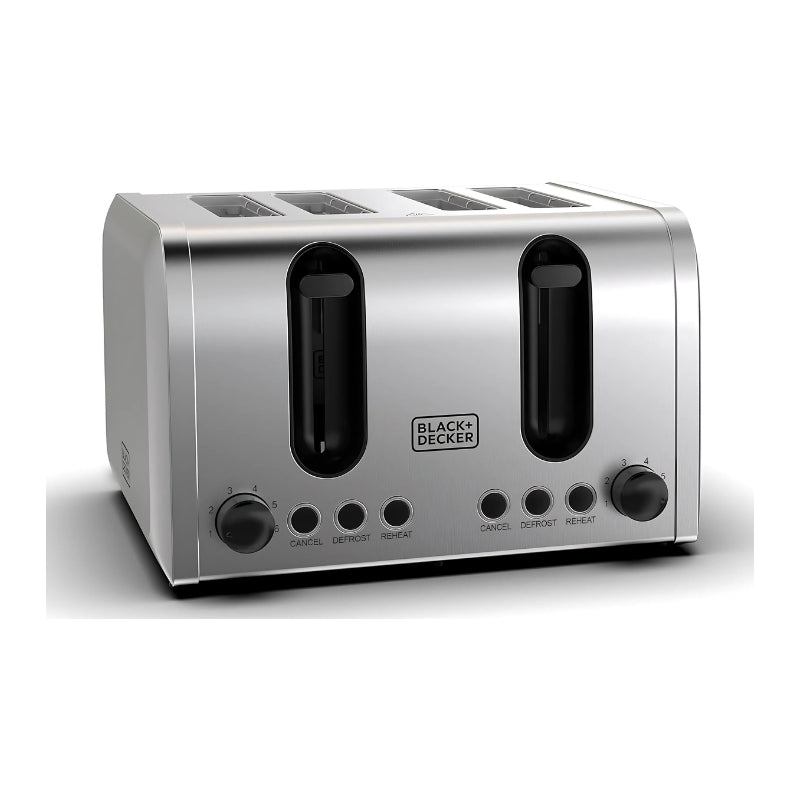Black+Decker 4-slice toaster, 2100W, 2-sided heating, 6 toasting settings - محماصة خبز 4 شرائح بلاك آند ديكر 2100 وات ستيل