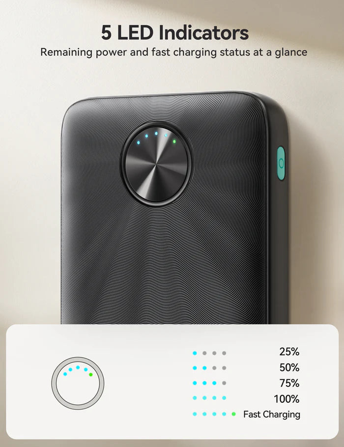 باور بانك جويرووم بسعة 10,000 مللي امبير وبقدرة شحن 22.5 واط - اسود | JOYROOM JR-PBF15 22.5W LED Fast Charging Power Bank 10000mAh – Black