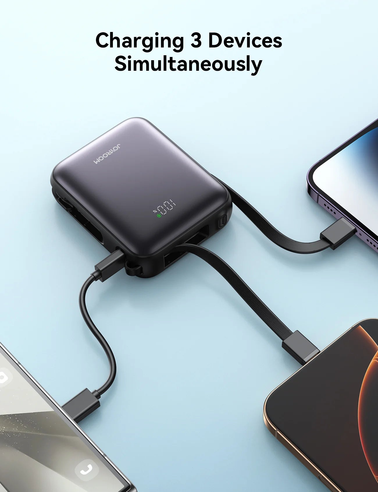 باور بانك جويرووم بسعة 10,000 مللي امبير وبقدرة شحن 22.5 واط مع كيبل تايب سي ولايتننغ مدمجين | JOYROOM JR-PBF27 22.5W Mini Power Bank 10000mAh With Type-C & Lightning Cables