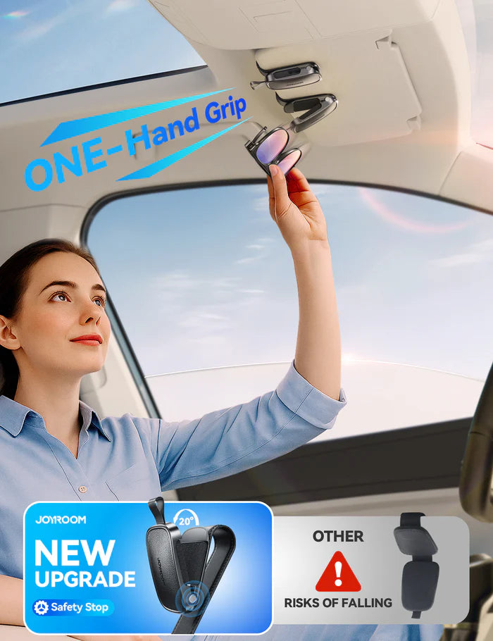مشبك نظارات جويرووم JR-ZS511 مغناطيسي للسيارة بتشغيل يد واحدة - اسود | JOYROOM JR-ZS511 Magnetic One-Hand Car Visor Sunglasses Holder Clip – Black