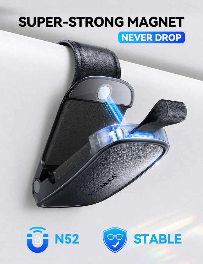 مشبك نظارات جويرووم JR-ZS511 مغناطيسي للسيارة بتشغيل يد واحدة - اسود | JOYROOM JR-ZS511 Magnetic One-Hand Car Visor Sunglasses Holder Clip – Black