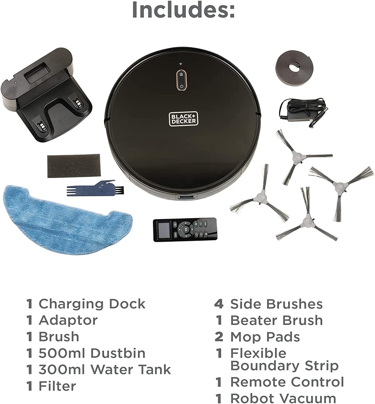 Black+Decker Robotic Vacuum Cleaner and Mop, Support Alexa, 2150Pa Strong Suction Power -مكنسة روبوتية وممسحة بلاك اند ديكر مع دعم الأليكسا، قوة شفط 2150 باسكال