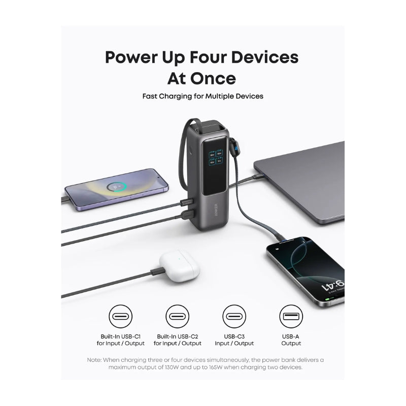 باور بانك انكر بسعة 25,000 مللي امبير وبقدرة شحن 165 واط - اسود | Anker Power Bank 25,000mAh 165W Ultra – Black