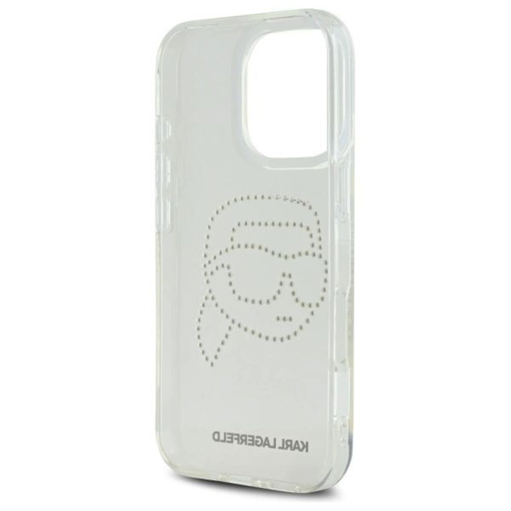 Karl Lagerfeld IML Hard Case with Rhinestones Karl Head Logo for iPhone 16 Pro Max | كفر كارل لاغرفيلد شفاف مزين بكريستالات وشعار راس كارل لهاتف ايفون 16 برو ماكس
