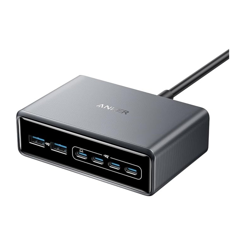 شاحن أنكر برايم GaN بقدرة 200 واط بـ 6 منافذ - فضي | Anker Prime 200W GaN 6-Port Charger – Silver