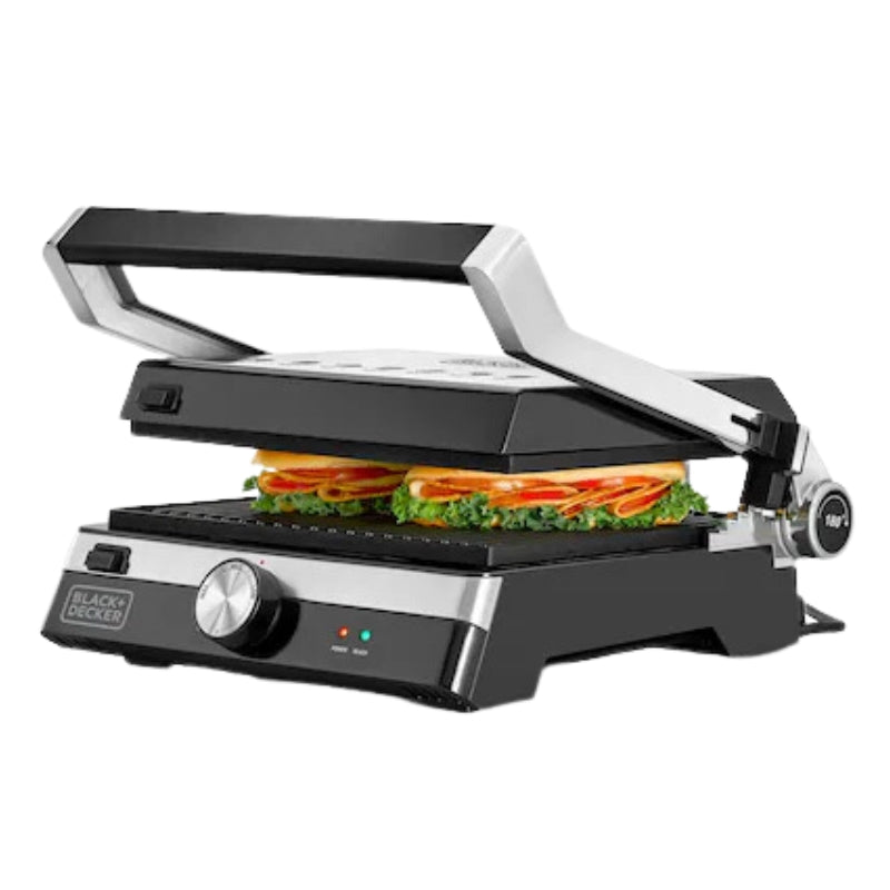 شواية بلاك اند ديكر بقوة 2000 واط (دوران 180 درجة) مع ألواح قابلة للفصل - Black+Decker 2000W Contact Grill (180o rotation) with detachable plates CG2000-B5