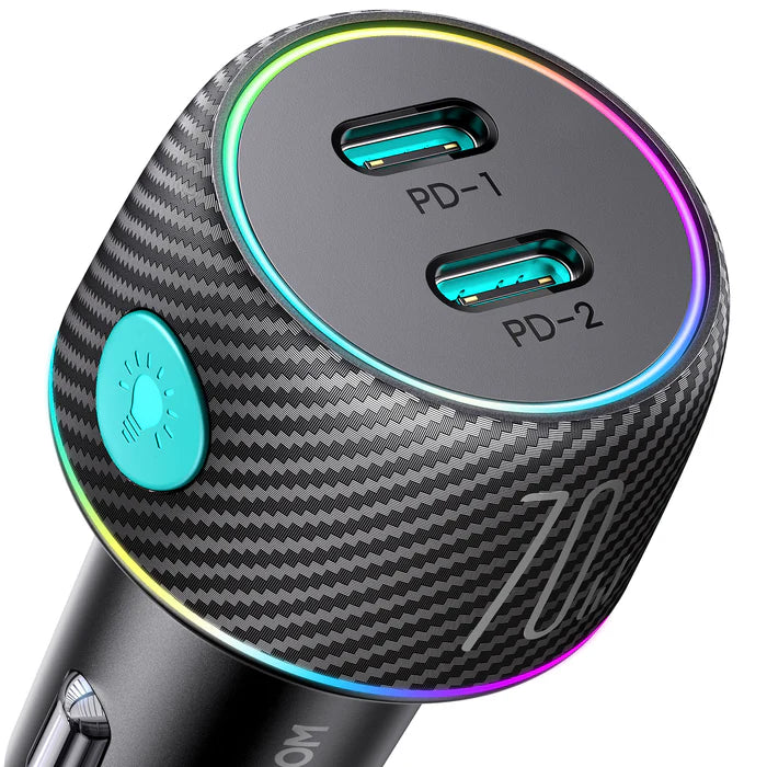 Joyroom JR-CCN02 70W Dual PD Car Charger with LED Lights - شاحن سيارة من جويروم مزدوج مع إضاءة ليد