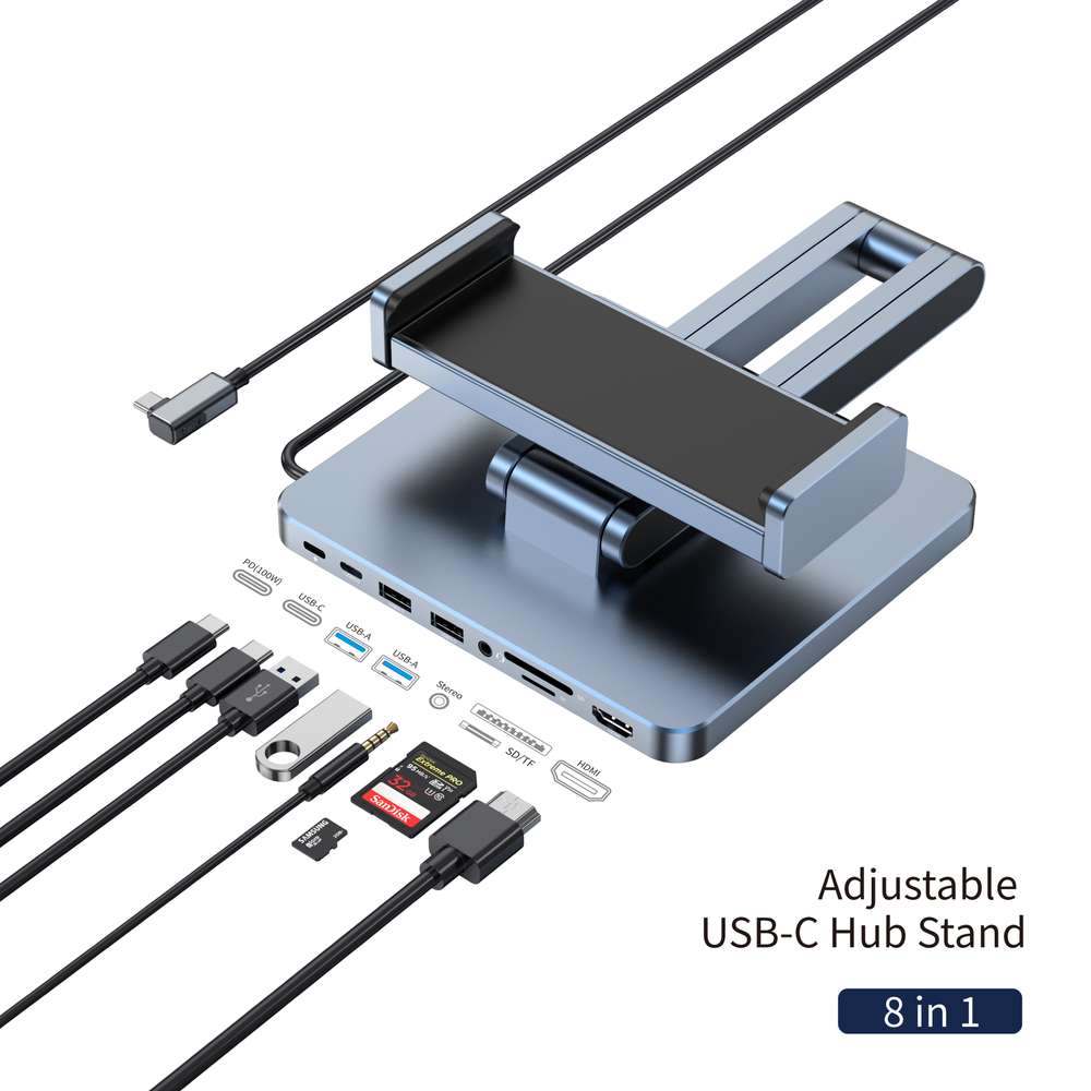 حامل تابلت ويوو AH801 مصنوع من الالمنيوم لحجم 13 انش مع موزع يو اس بي | WIWU AH801 For iPad 13-inch Aluminum Alloy Folding Tablet Bracket with USB Hub