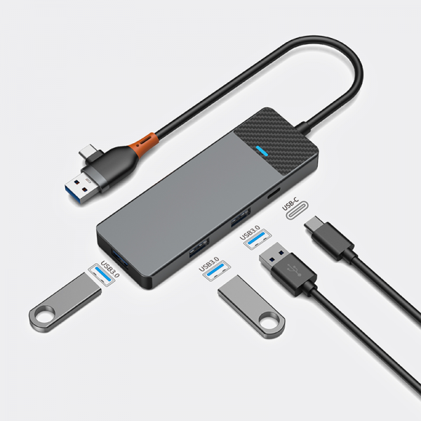 WIWU Linker 4 in 1 USB-C and Type-C HUB - محول لينكر 4 في 1 وتايب سي هوب من ويوو