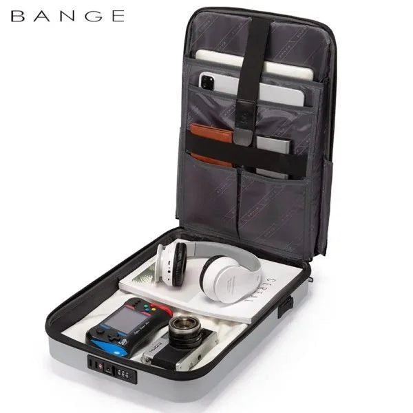 حقيبة ظهر بانجي بغطاء صلب للابتوب مع قفل TSA - اسود | BANGE Hard Shell Compact Laptop Backpack with TSA Lock – Black