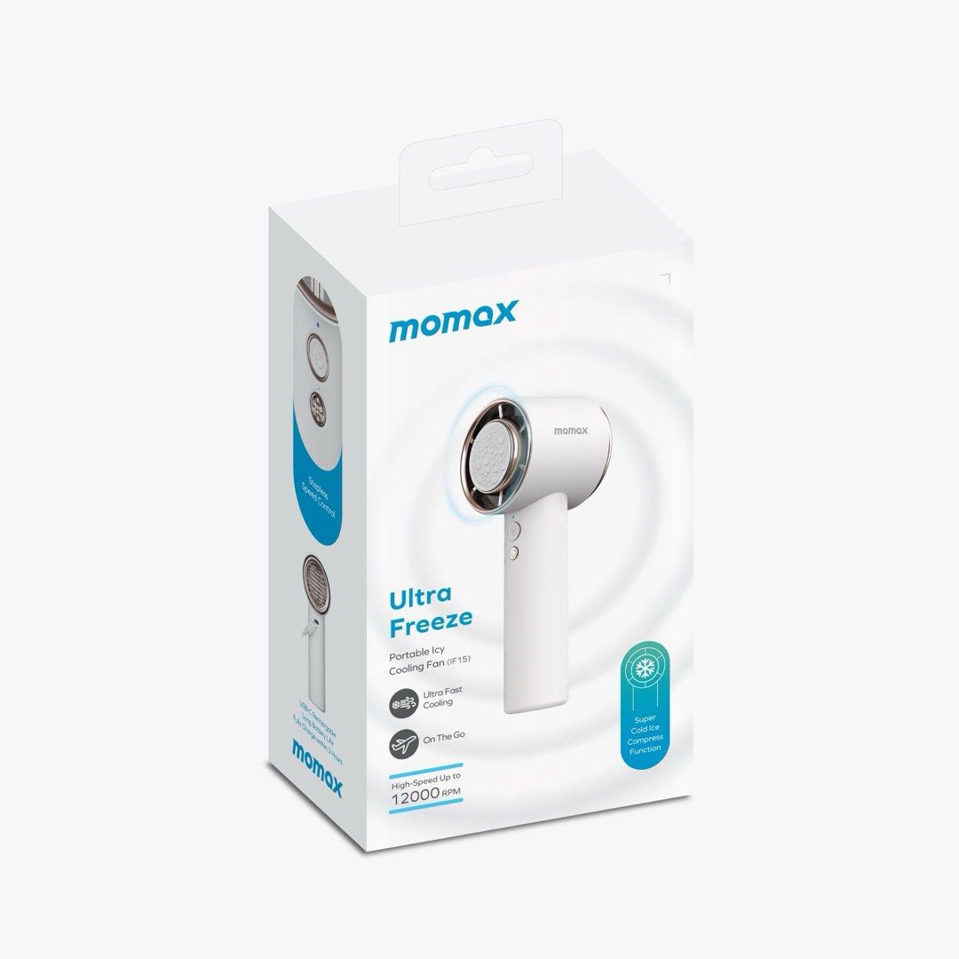 Momax Ultra Freeze Portable Icy Cooling Fan - مروحة موماكس الترا فريز المحمولة, تبريد فوري بتقنية الهواء الجليدي