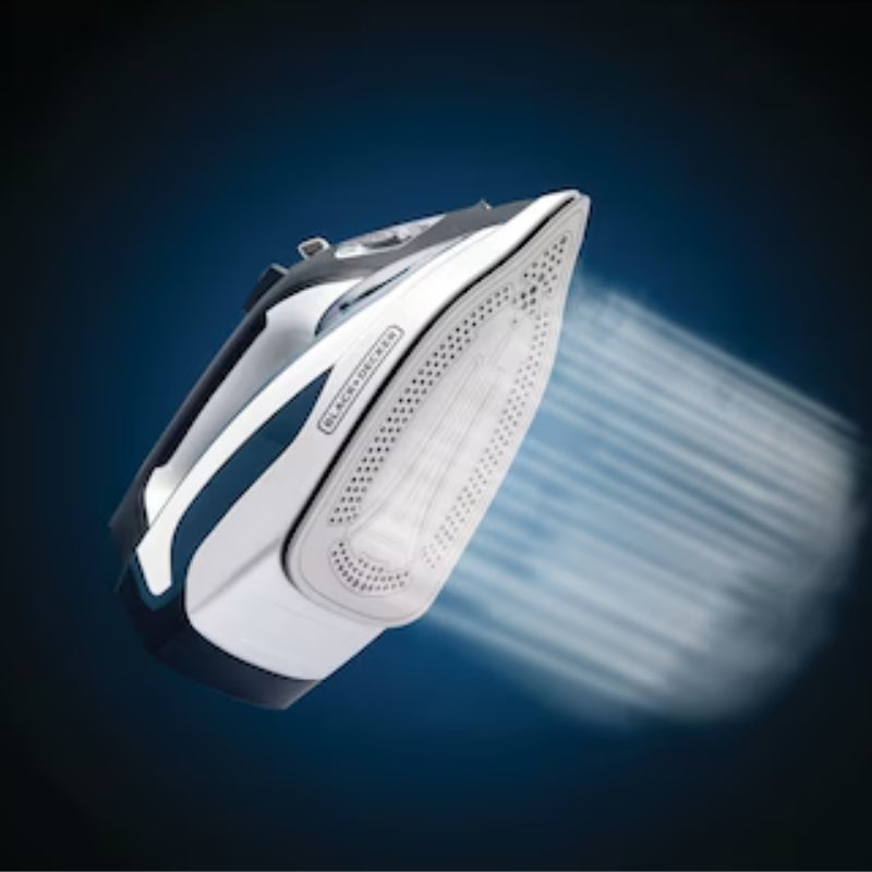 مكواة بخار بلاك اند ديكر 2400 واط مع قاعدة سيراميك وإيقاف تشغيل تلقائي، أزرق - Black+Decker 2400W Steam Iron with Ceramic Soleplate and Auto Shut-Off, Blue