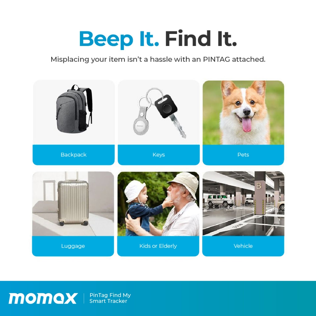 Momax PinTag Find My Tracker (4-Pack - White) - متعقب موماكس بن تاج فايند ماي تراكر, (حزمة من 4 قطع, ابيض)