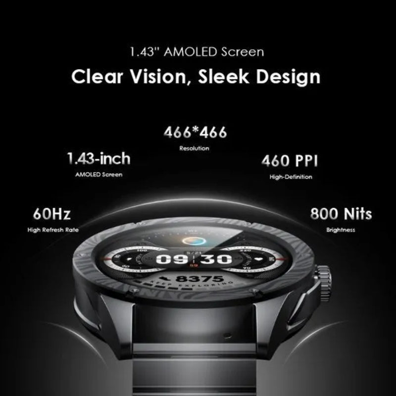 Oraimo Smart watch OSW-850H Black - ساعة أورايمو الذكية بشاشة اموليد ومتابعة رياضية وصحية