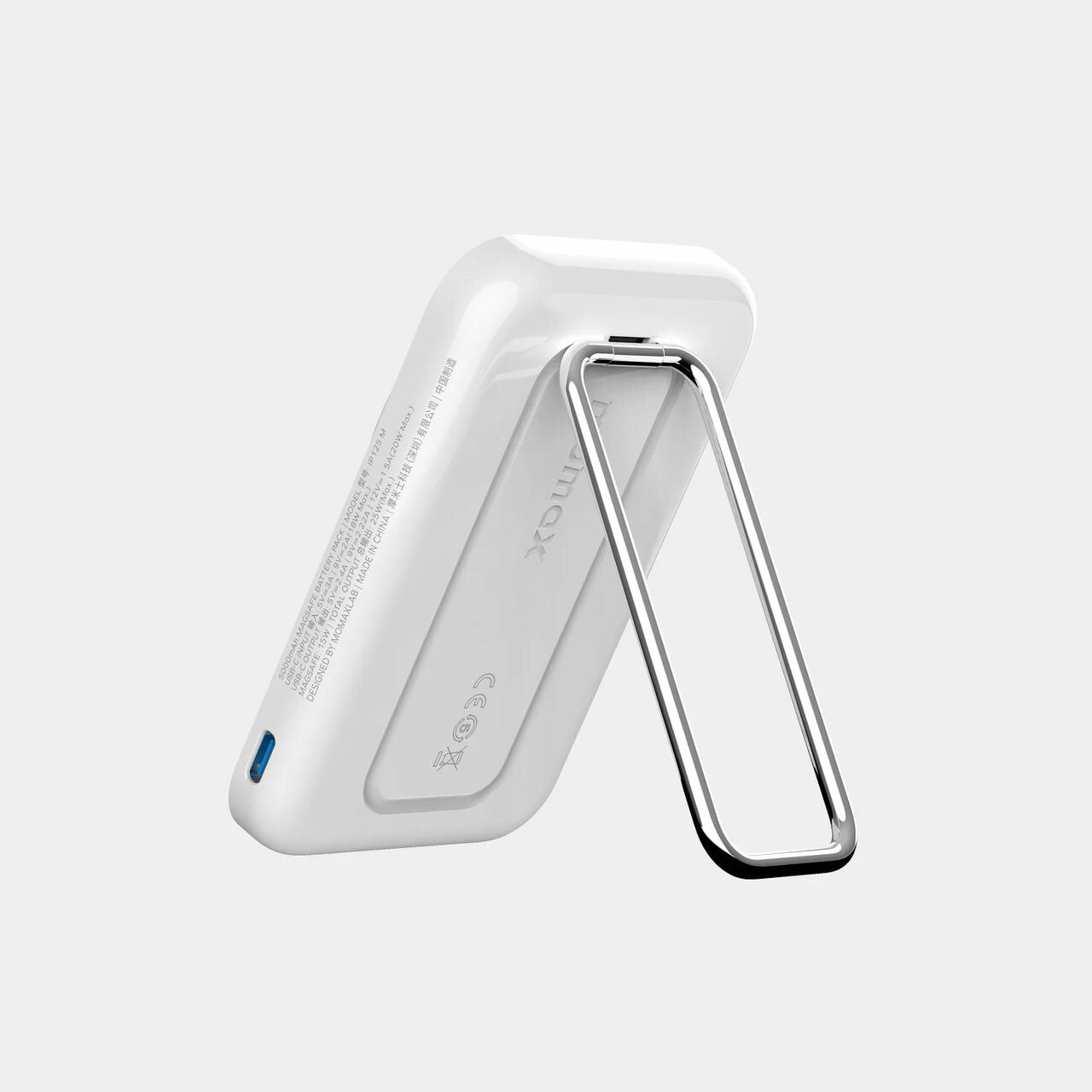 Momax 1-Power Flow, 5000mAh Magnetic Wireless Battery Pack for MagSafe, With Stand - بور بانك موماكس 1-بور فلو مغناطيسي لاسلكي بسعة 5000 مللي امبير متوافق مع ماج سايف, مع مسند