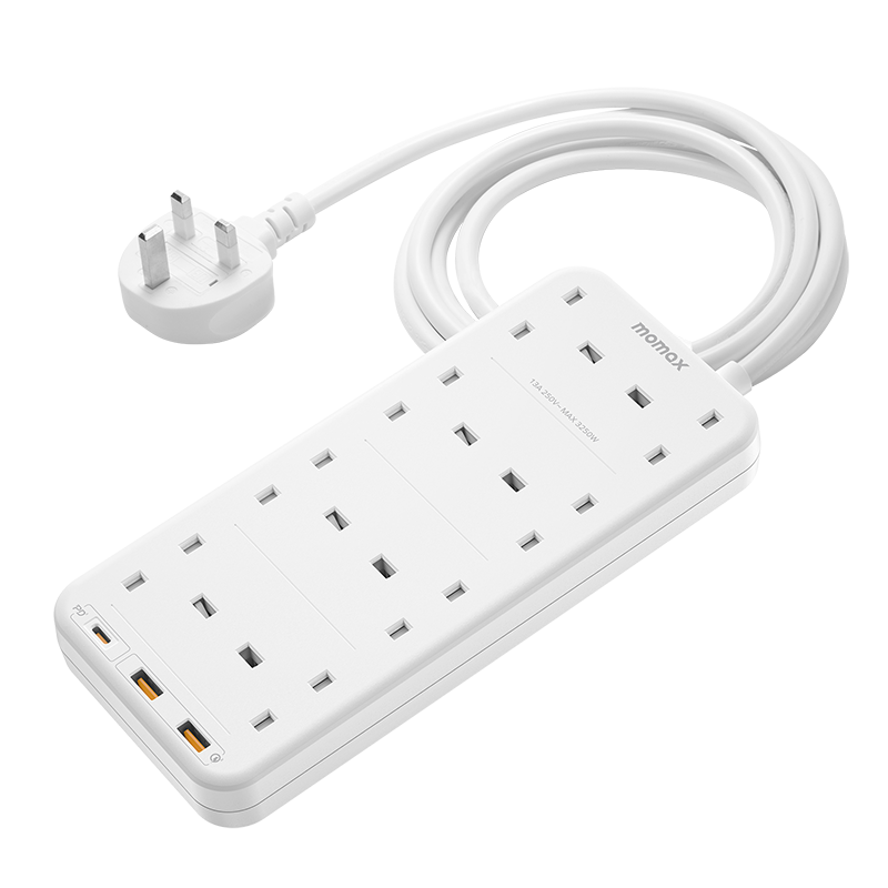 Momax ONEPLUG 8-Outlet Power Strip with USB Ports - مشترك كهربائي موماكس وان بلاج بـ8 منافذ طاقة ومنافذ USB