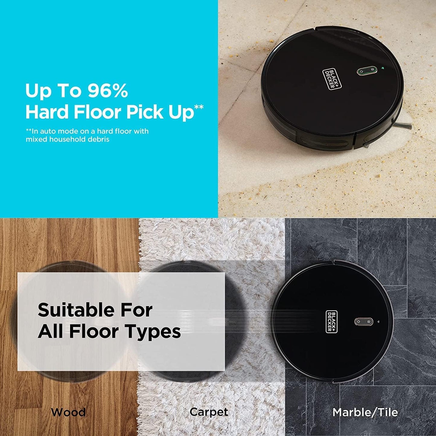 Black+Decker Robotic Vacuum Cleaner and Mop, Support Alexa, 2150Pa Strong Suction Power -مكنسة روبوتية وممسحة بلاك اند ديكر مع دعم الأليكسا، قوة شفط 2150 باسكال
