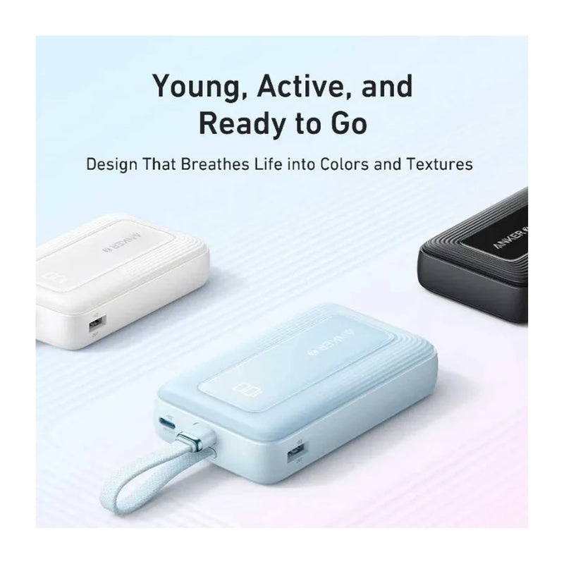 باور بانك أنكر بسعة 10,000 مللي أمبير وبقدرة شحن 30 واط مع كيبل تايب سي مدمج | Anker 10K 30W Power Bank with Built-in USB-C Cable