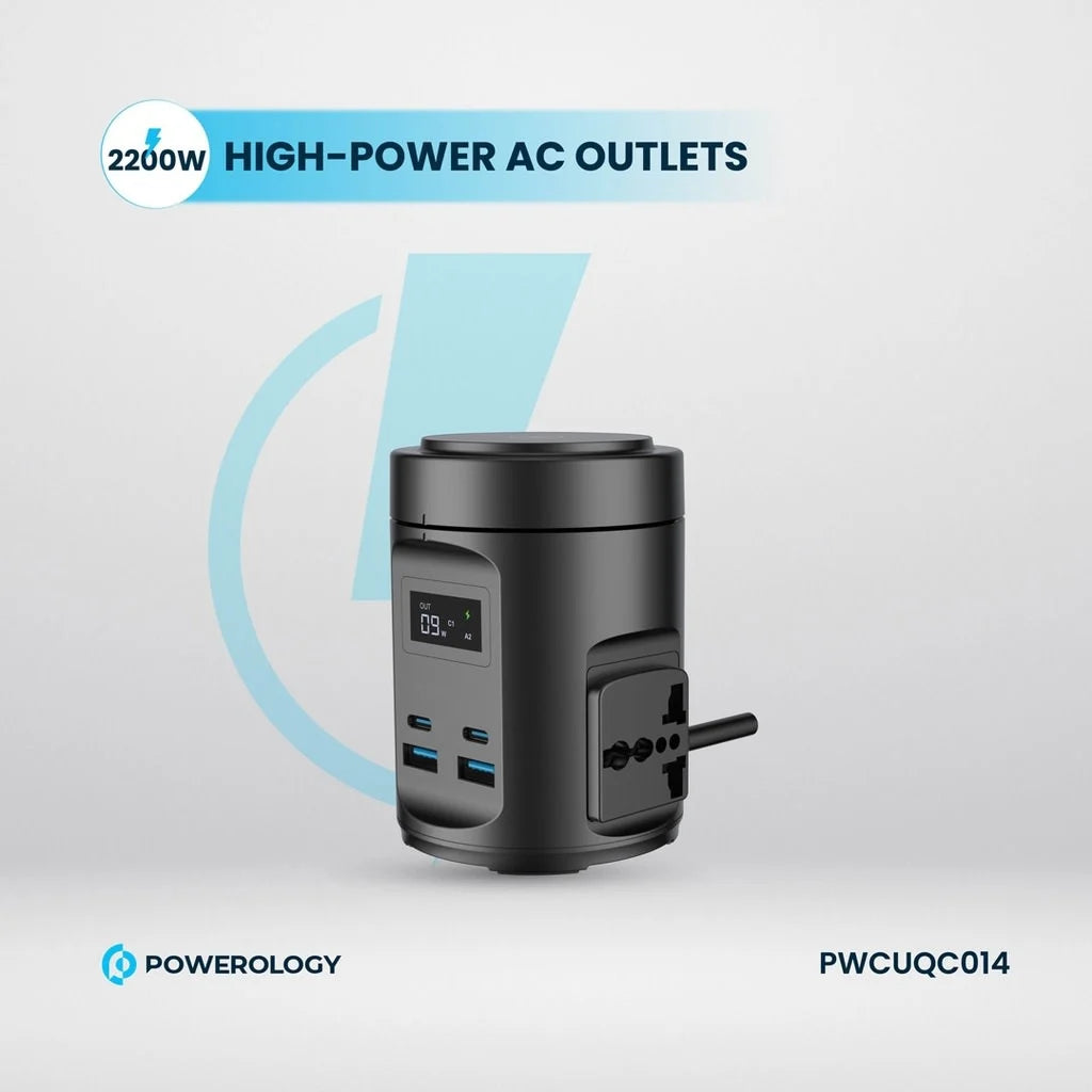 محطة شحن باورولوجي ماج سيف بقوة 65 واط وشحن لاسلكي - اسود | Powerology MagSafe Power Hub PD 65W – Black