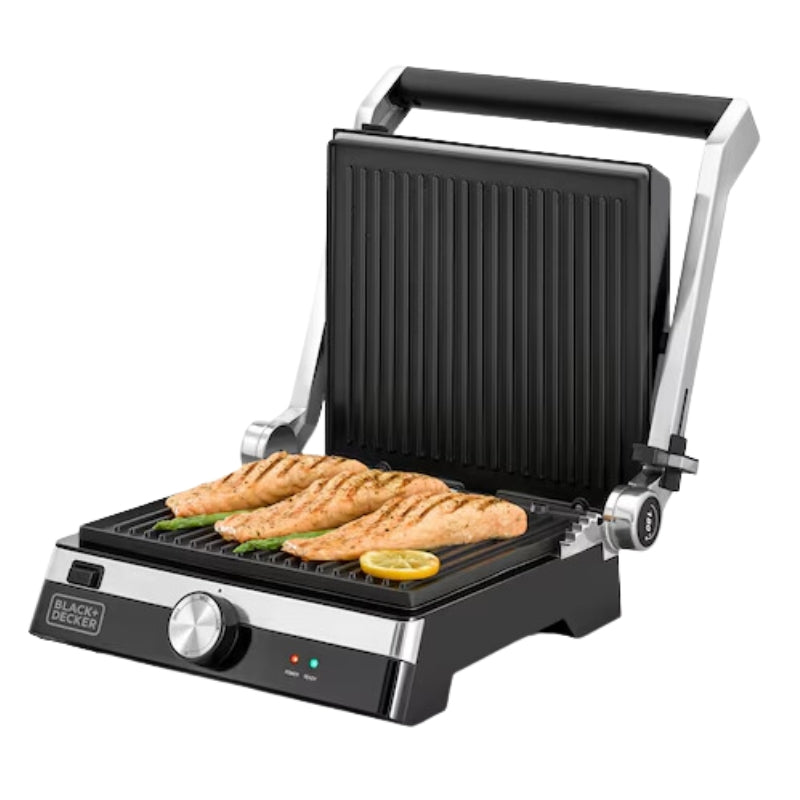 شواية بلاك اند ديكر بقوة 2000 واط (دوران 180 درجة) مع ألواح قابلة للفصل - Black+Decker 2000W Contact Grill (180o rotation) with detachable plates CG2000-B5