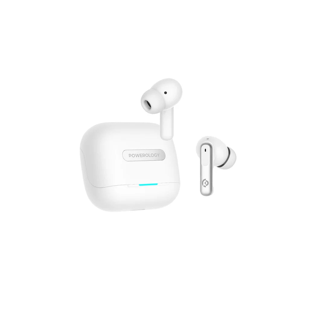 سماعات باورولوجي اللاسلكية ANC+ENC مع 6 مايكروفونات, تشغيل حتى 6 ساعات | Powerology Hybrid ANC+ENC 6Mic True Wireless Earbuds – 6H Playtime.