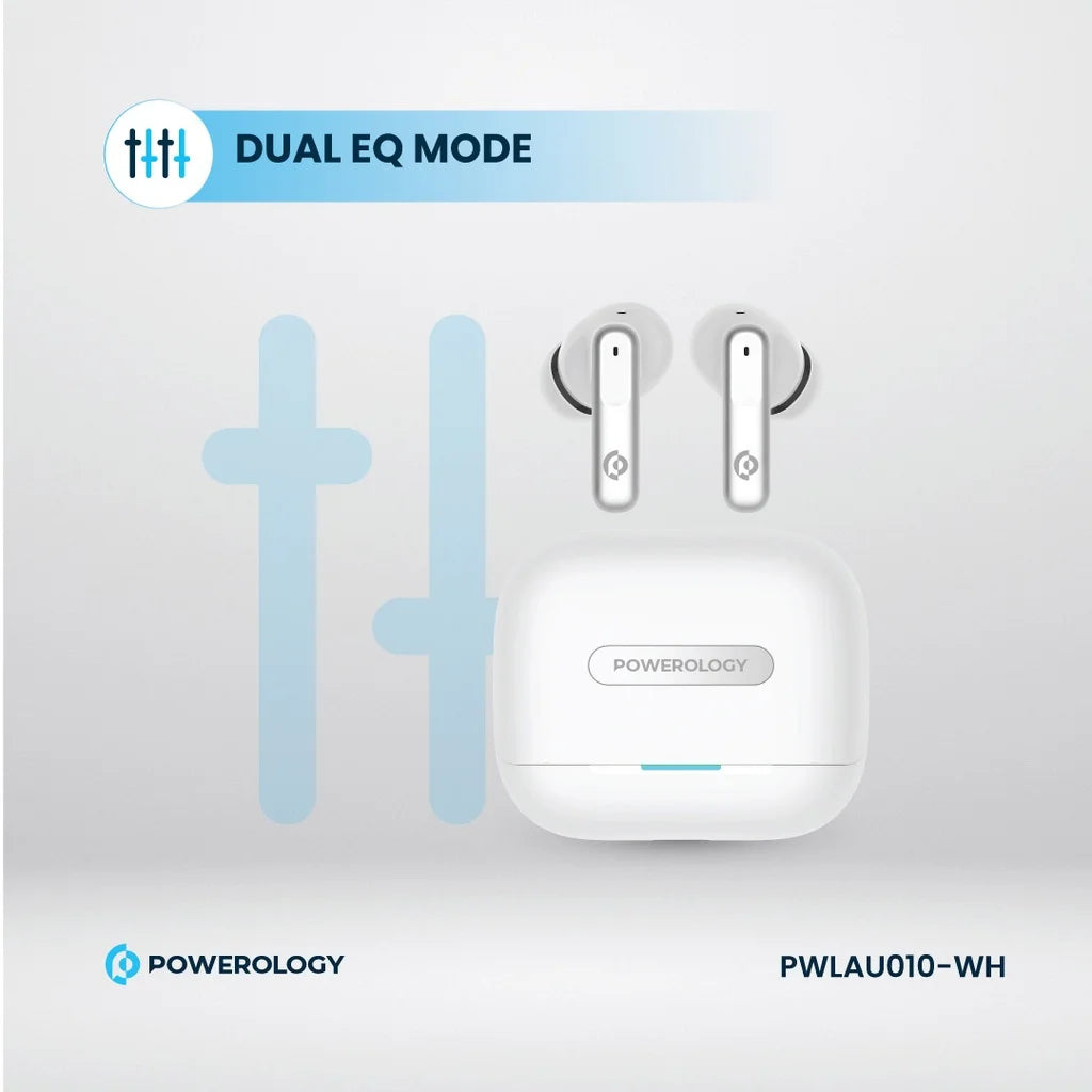 سماعات باورولوجي اللاسلكية ANC+ENC مع 6 مايكروفونات, تشغيل حتى 6 ساعات | Powerology Hybrid ANC+ENC 6Mic True Wireless Earbuds – 6H Playtime.