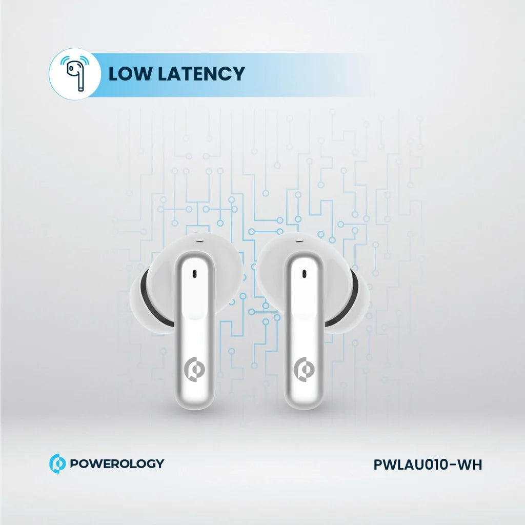 سماعات باورولوجي اللاسلكية ANC+ENC مع 6 مايكروفونات, تشغيل حتى 6 ساعات | Powerology Hybrid ANC+ENC 6Mic True Wireless Earbuds – 6H Playtime.