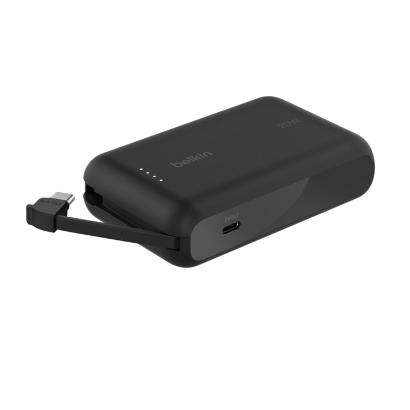 Belkin 10K Power Bank with Integrated USB-C Cable - باور بانك بسعة 10الاف ميلي أمبير مع كيبل تايب سي