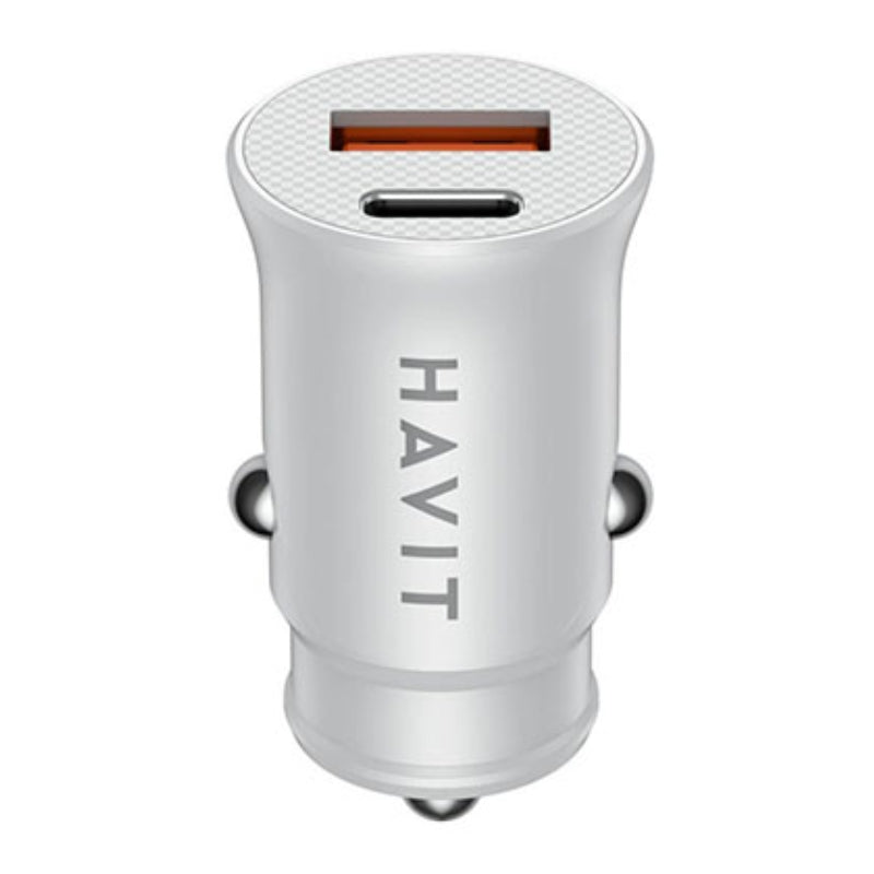 Havit CC2022 PD 20W + QC3.0 Dual USB Car Charger – شاحن سيارة سريع الشحن بمنفذين يو اس بي وبقوة 20واط من هافيت