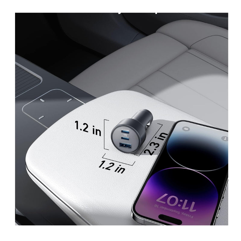 شاحن سيارة أنكر 67 واط 2C1A مع كابل C-to-C بطول 3 قدم، رمادي | Anker Car Charger 67W 2C1A with 3ft C-to-C Cable Gray