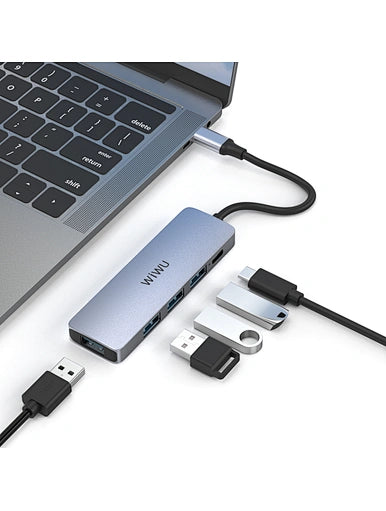 WiWU 5-in-1 Type C Hub For Laptop or Tablet - محول ويوو متعدد االوظائف 5 في 1 التايب سي سي للكمبيوتر المحمول أو الجهاز اللوحي