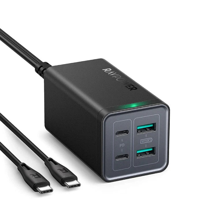شاحن بقدرة 120 واط مع 4 منافذ 2 تايب سي 2 يو اس بي من راف باور - RAVPower 120W 4-Port Desktop USB Charging Station